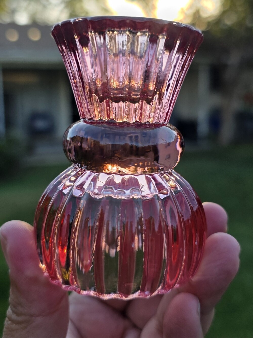 Rex London Pink Ribbed Glass Candle Holders Set of 2 Reversible Taper Tealight